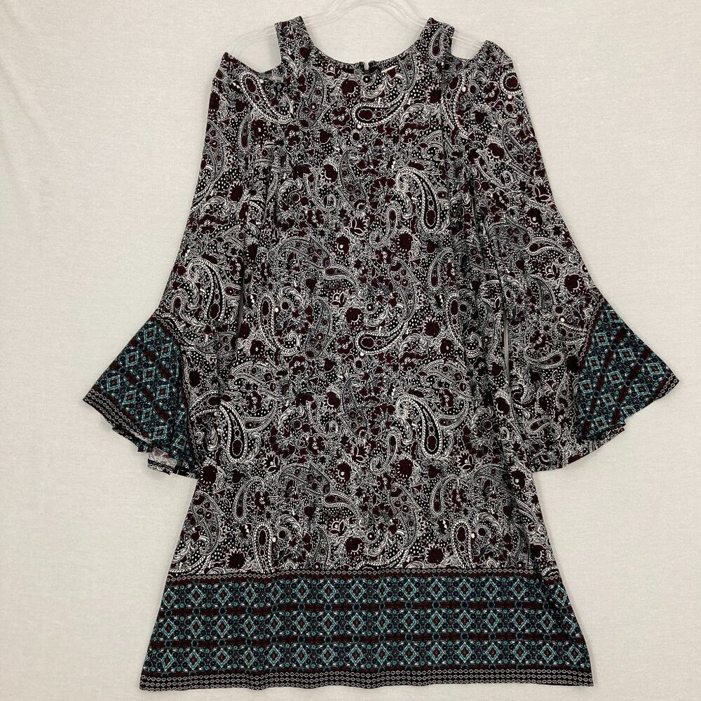 CATO Purple Blue Cut Out Detail Paisley Stretch Knit Feminine Comfy Dress XL
